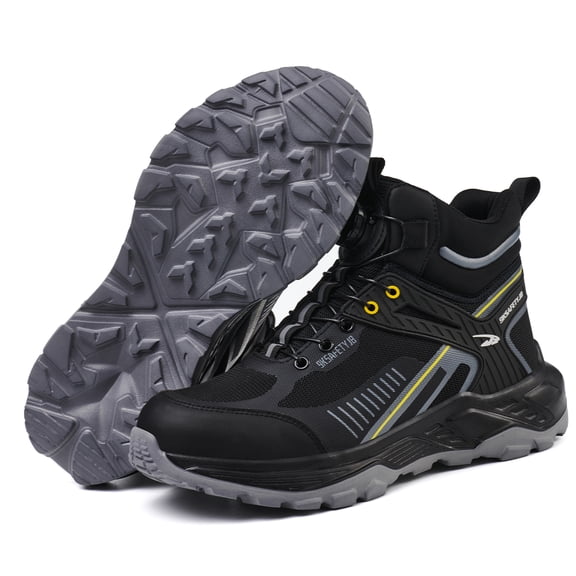 Work Boots for Men, Lightweight Breathable High Top Steel Toe Boots, Indestructible Anti-Puncture Safety Shoes, Quick-Lace Non-Slip Work Boots