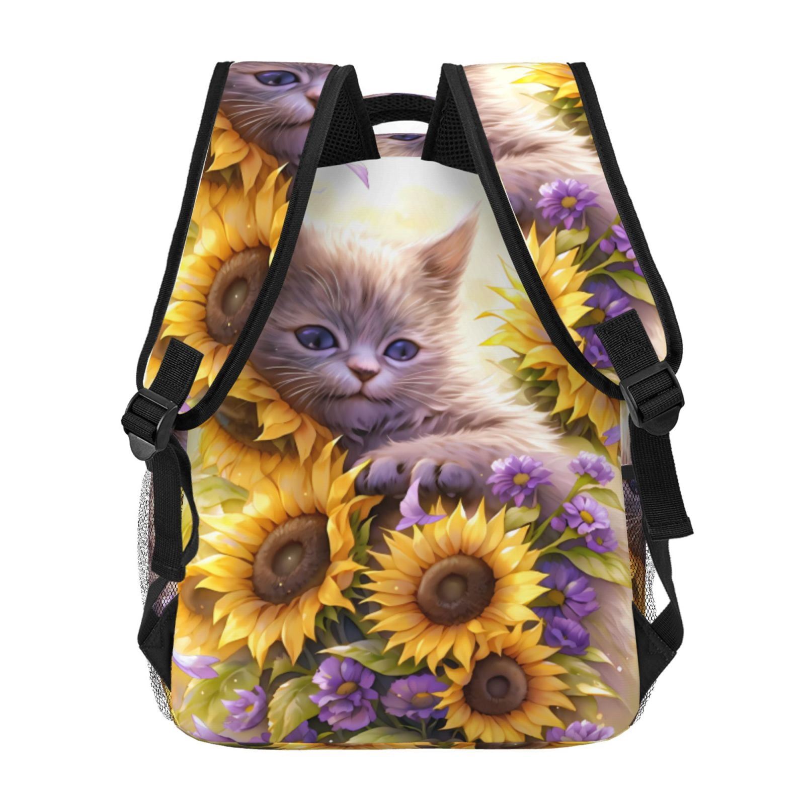 Xecao Daisy Sunflower Lazy Cat Backpack, a stylish and functional choice for both men and women, is the perfect basic bookbag for college, work, or travel