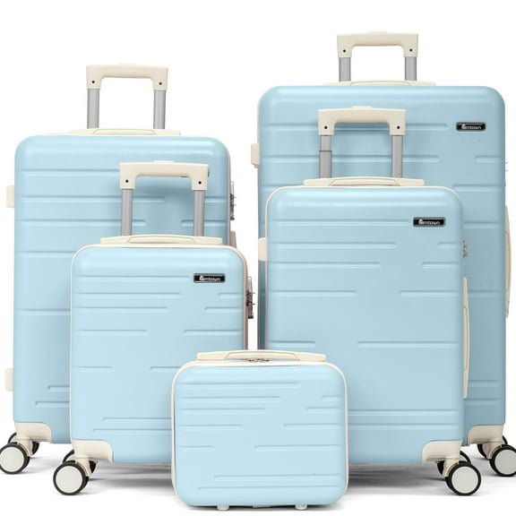 Zimtown 5 Piece Sets Luggage Suitcase ABS Hardside with Spinner Wheels and TSA Lock, Blue