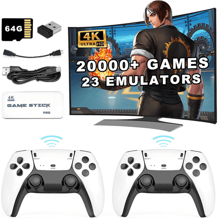 20000+ Games, Wireless Retro Game Console, Handheld Console, Plug and Play Video Game Stick, 4K HDMI Output, Dual 2.4G Wireless Controllers 64GB TF Card for Perfect Gift for Gamers of All Ages