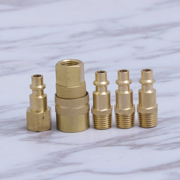 GOOHOCHY 5pcs Solid Brass Quick Coupler Set Air Hose Connector Fittings 1/4" NPT Plug Female Male Tools (Golden)