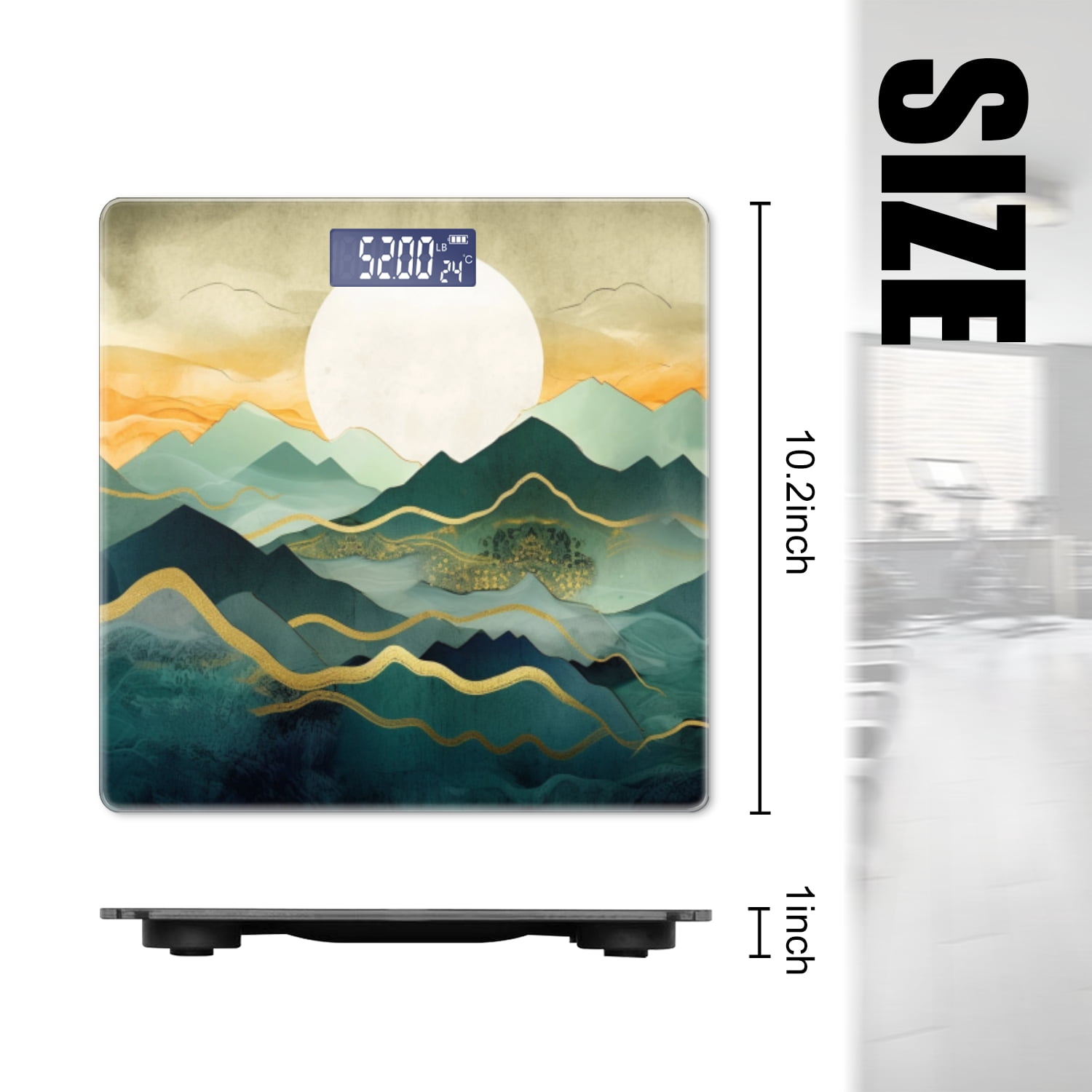 High Precision Body Weight Scale Smart Bathroom Scales with Large LCD Display(400lbs),Decorative for Bedroom-Watercolor Illustration Of Golden Mountains With Sun Rising