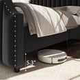 thumbnail image 4 of California King Platform Bed Frame, Upholstered with 50.2" Tall Velvet Headboard & Footboard, Vertical Tufting and Nailhead Trim, No Box Spring Required, Black, 4 of 9