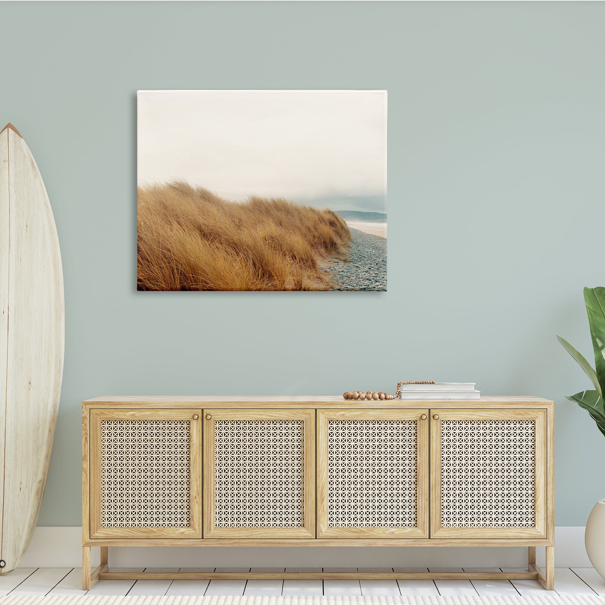 Stupell Indtries Tall Grass Windy Ocean Scene Pebble Coast Beach,48 x 36,Design by Ian Winstanley