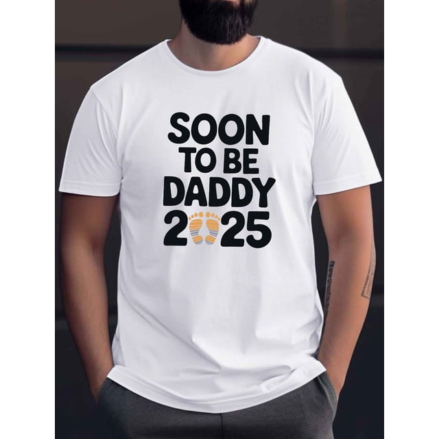 Soon-to-Be Daddy 2025" Graphic Tee - Casual Short Sleeve T-Shirt for Men, Breathable Polyester, Summer Fashion