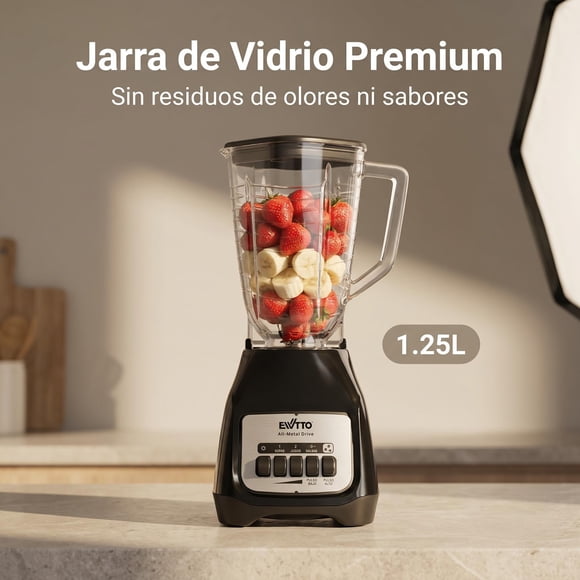 Licuadora de Vidrio 1.25L con Motor 600W, 4 Velocidades, Cuchillas de Acero Desmontables, Función Pulso, Base Antideslizante – Ideal para Jugos, Smoothies y Sopas