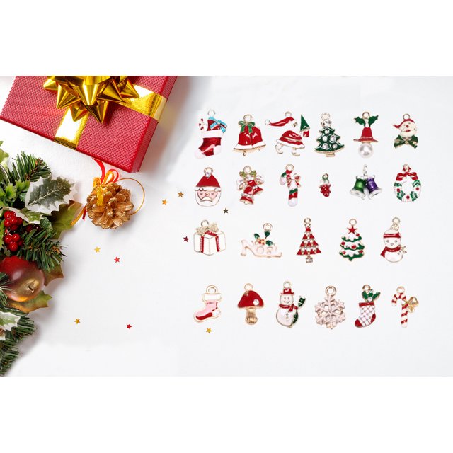 23 uds, árbol de Navidad de estilo mixto, muñeco de nieve, copo de nieve, ciervo, campana, adorno de Navidad DIY, colgante Vhermosa FLD-3245