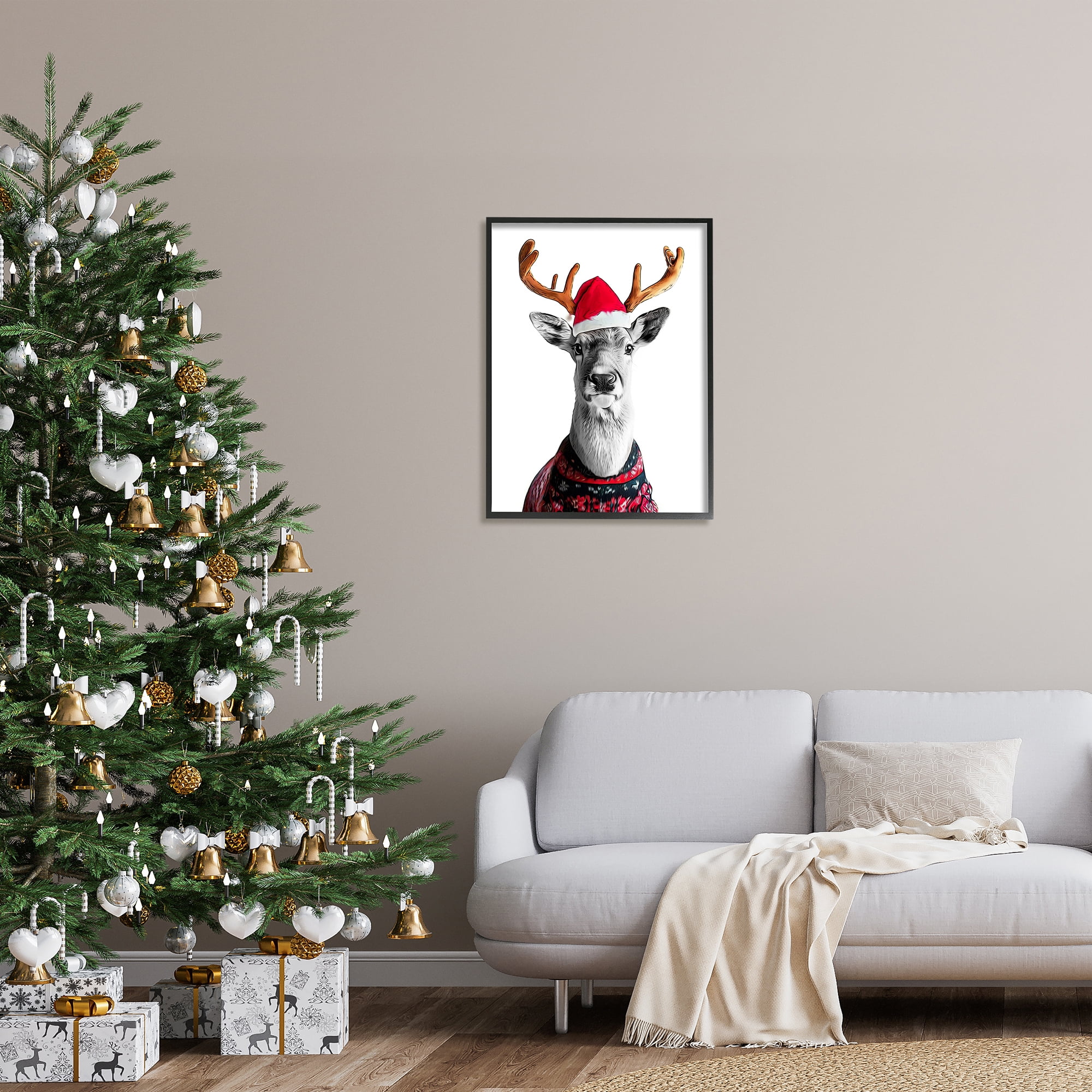 Stupell Industries Deer in Holiday Sweater Holiday Painting Black Framed Art Print Wall Art, 24 x 30