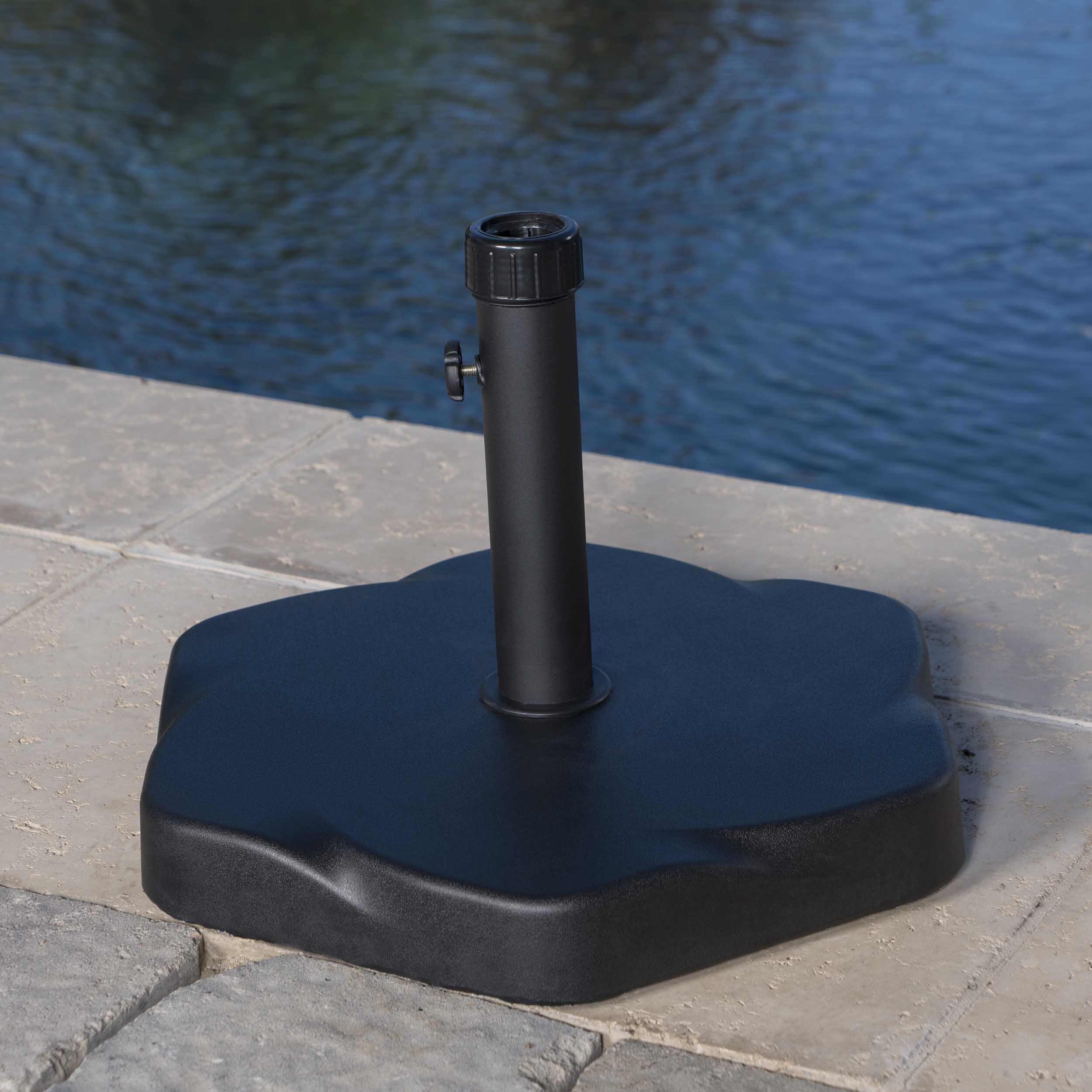Hexagonal Umbrella Base - 66 lb Concrete & Iron Weighted Stand with 2 Adapters for 80-86" Patio Umbrellas, Black