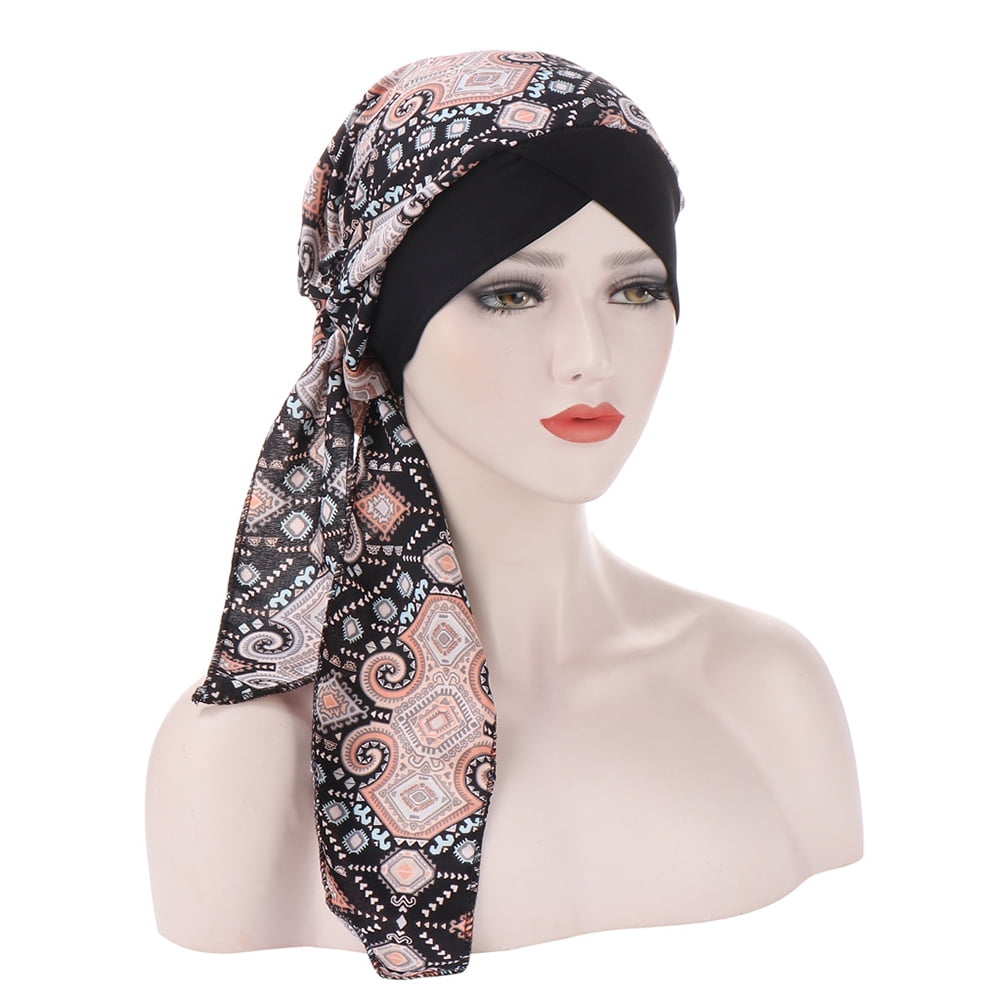 Women Chemo Cancer Sleep Scarf Hat Cap Boho PreTied Hair Cover Wrap