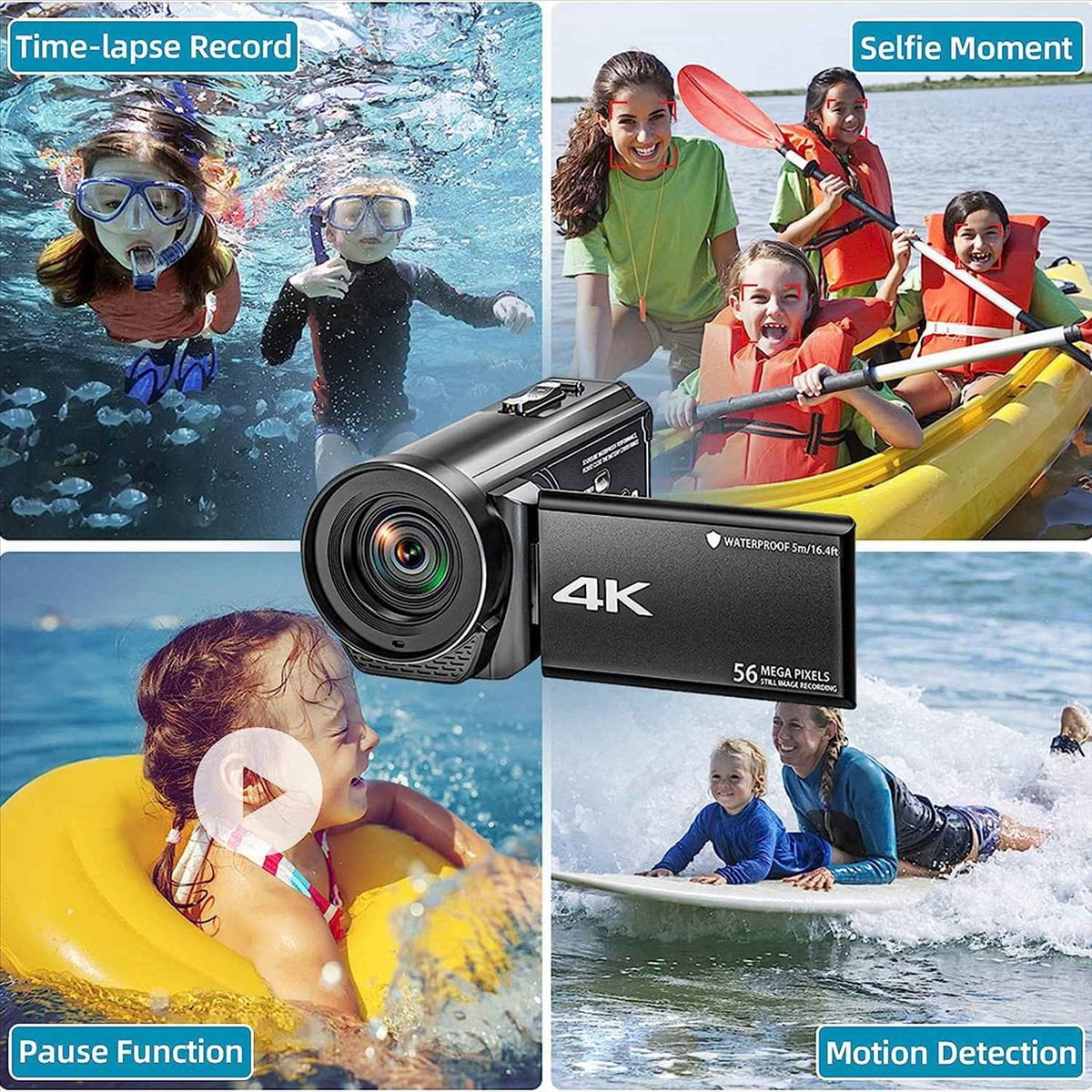 Video Camcorder Camera 4K Ultra HD 56MP 30FPS Camera, 18X Digital Zoom Waterproof for