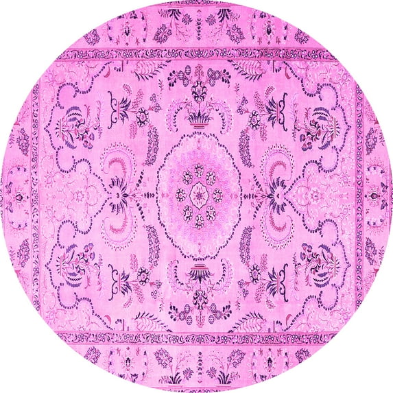 Ahgly Company Indoor Round Medallion Pink Traditional Area Rugs, 6' Round