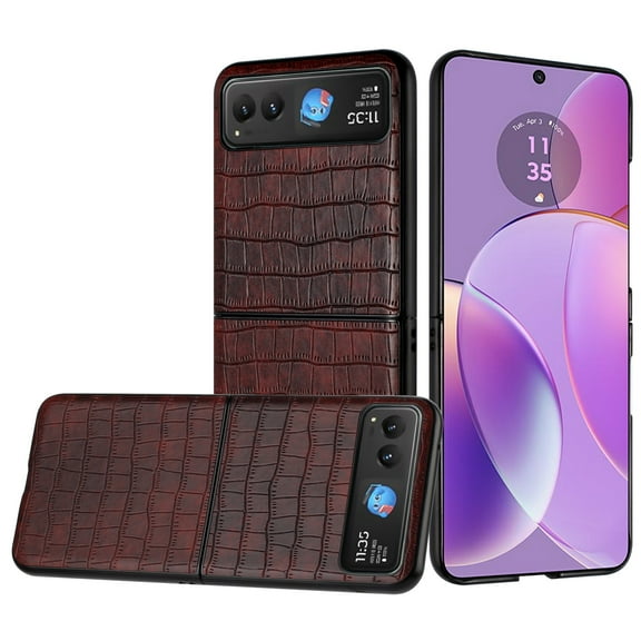 For Motorola Razr 2023 Case Premium PU Vegan Leather Croc Design Phone Cover