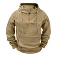thumbnail image 3 of Xaqiouau Men's Half Zip Hoodie Raglan Sleeve Pullover Multi-Pocket Fleece Lined Sweatshirt Hooded Outdoor Sportswear Top with Kangaroo Pocket Khaki S, 3 of 6