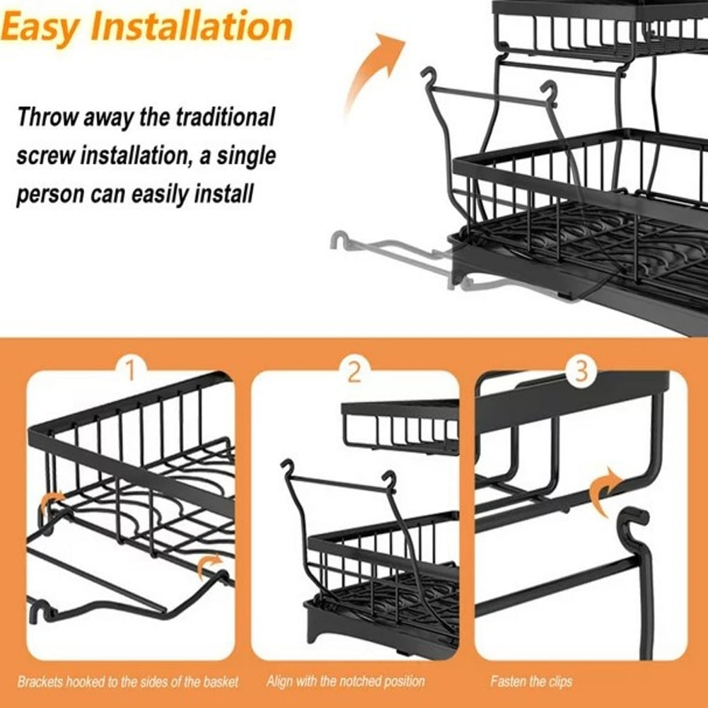 Kadyn 2 Tier Dish Rack with Utensil Holder for Kitchen Counter, Black Kadyn 2 Tier Dish Rack with Utensil Holder for Kitchen Counter, Black