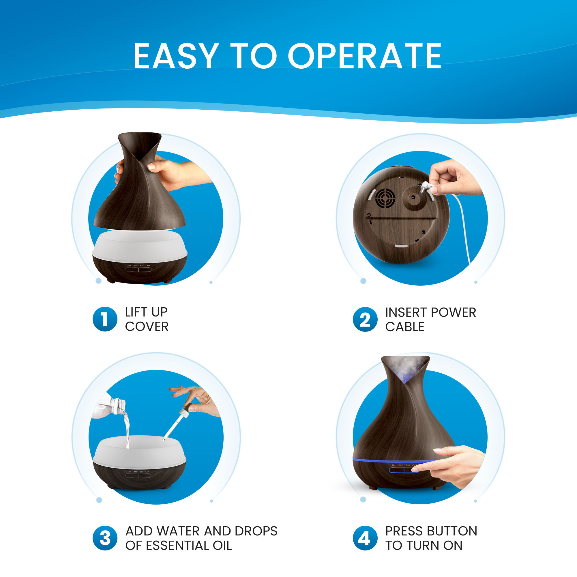 Everlasting Comfort 13 oz Ultrasonic Cool Mist Oil Diffuser, Dark Wood photo 7