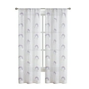 Your Zone Embroidered Rainbow Rod Pocket Sheer Single Curtain Panel, White/Multi, 38W x 84L