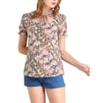 thumbnail image 5 of MODA NOVA Junior's Floral Print Ruffle Tie Neck Short Sleeve Casual Blouse Pink S, 5 of 5