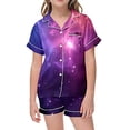 thumbnail image 1 of Afdoent Girls Pajamas Set Soft Girls Print Button Lapel Short Sleeve Top Shorts Pajama Set For 6-7 Years, 1 of 3