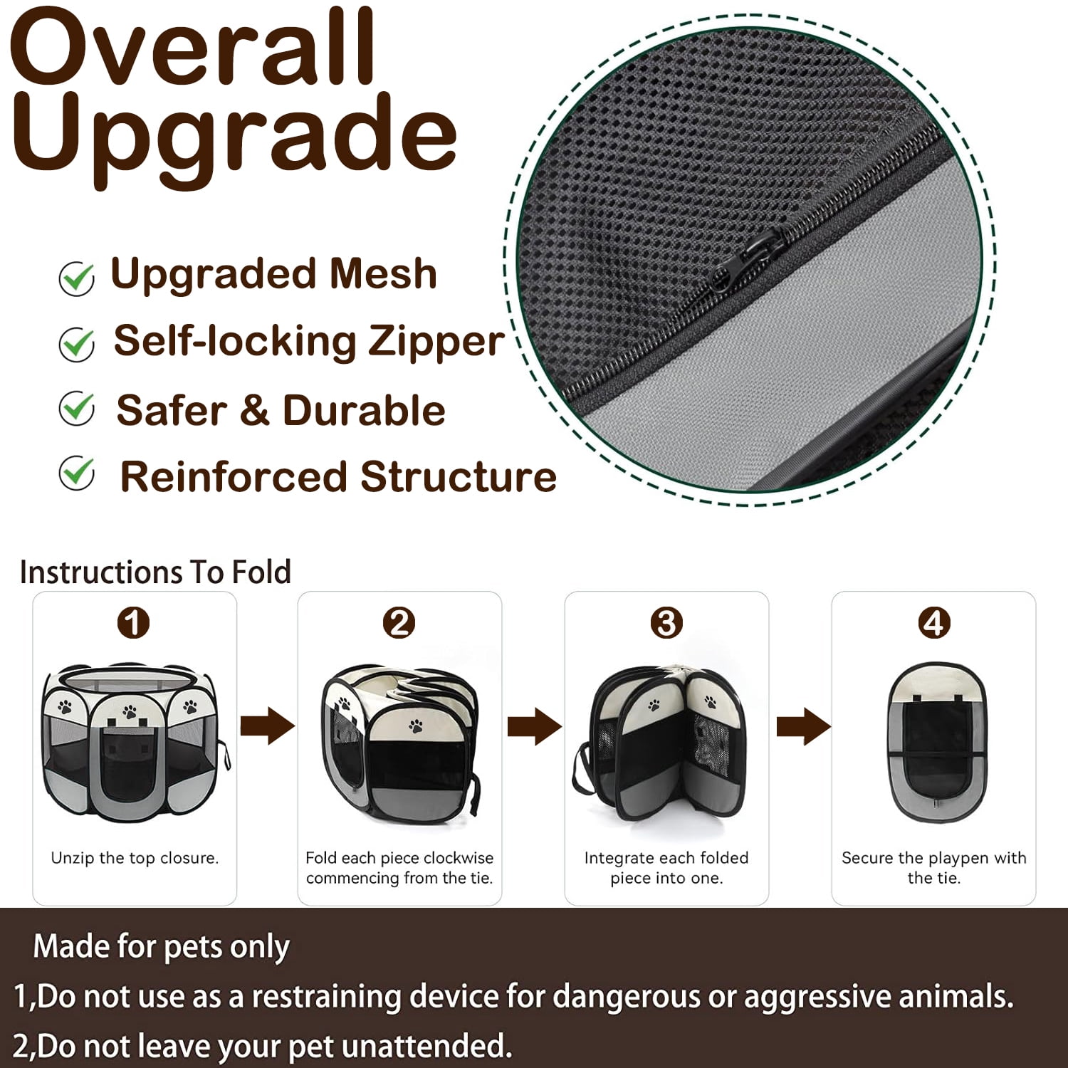 Large Cat Playpen,36" Pop-up Cat Cage with Side Pocket,Dinosam Puppy Playpen for Indoor Outside Kitten Playpen 36" Diameter 23" Height