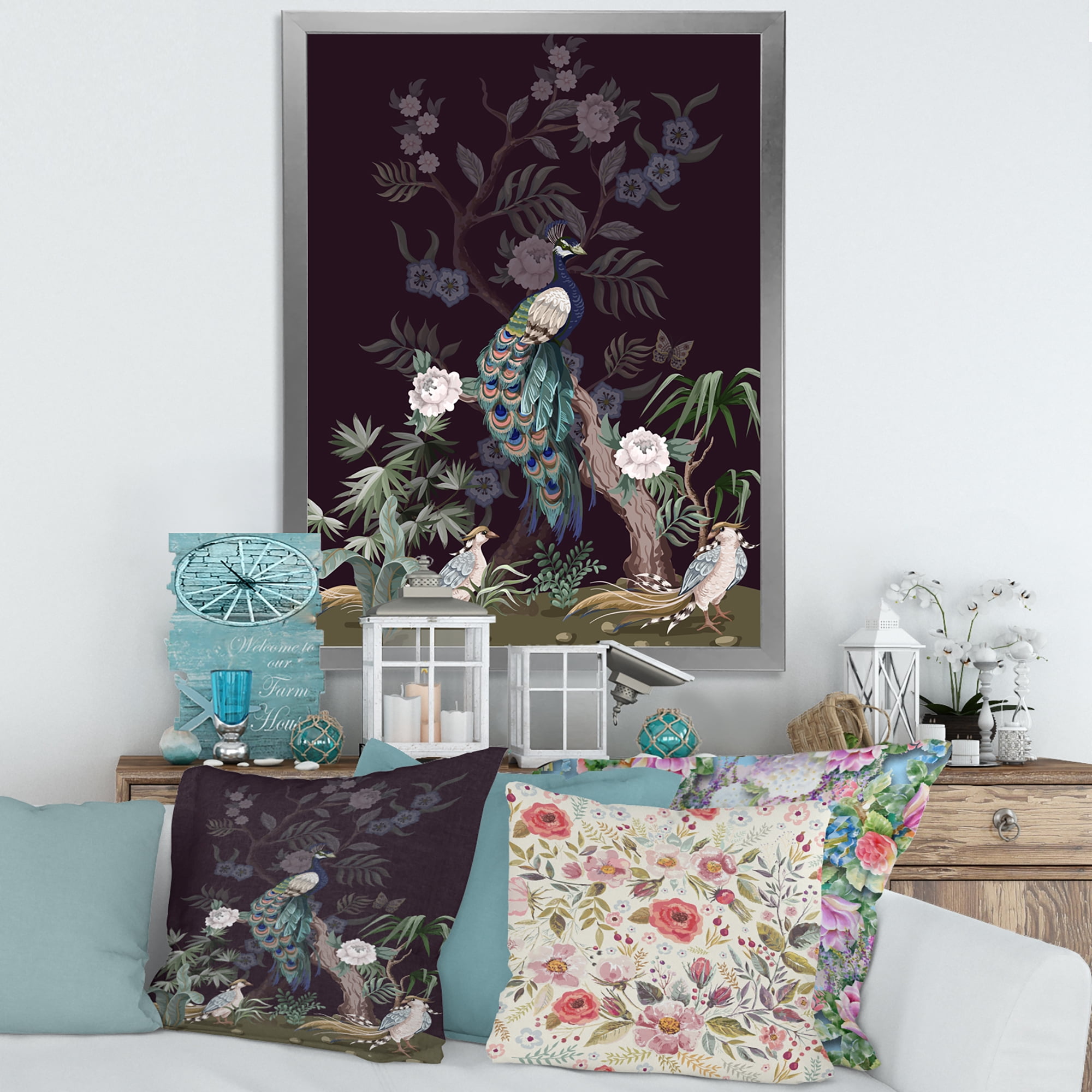 Designart 'Chinoiserie With Peonies and Birds V' Traditional Framed Art Print