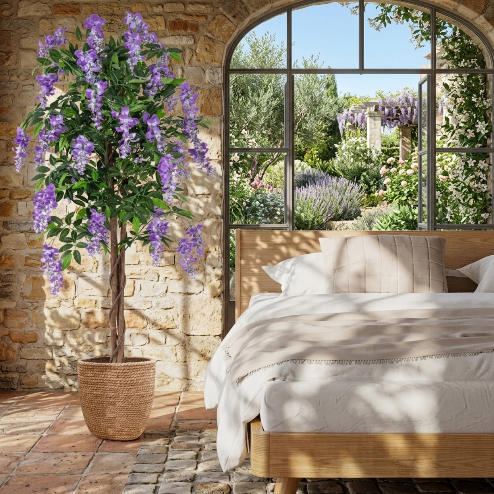 Vebreda Artificial Plant Decor, 5.5 FT Faux Wisteria Plant in Nursery Pot with Blooming Flowers, Vivid and Natural Appearance, Reliable Materials