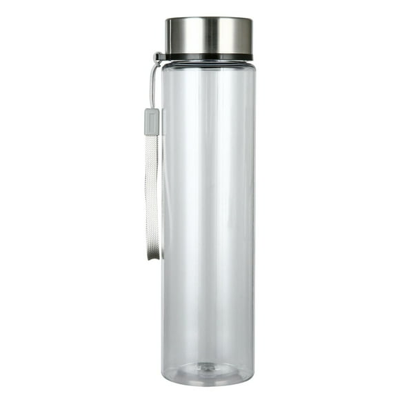 Mainstays 18oz Plastic Clear Water Bottle Stainless Steel Screw Cap Lid with Strap
