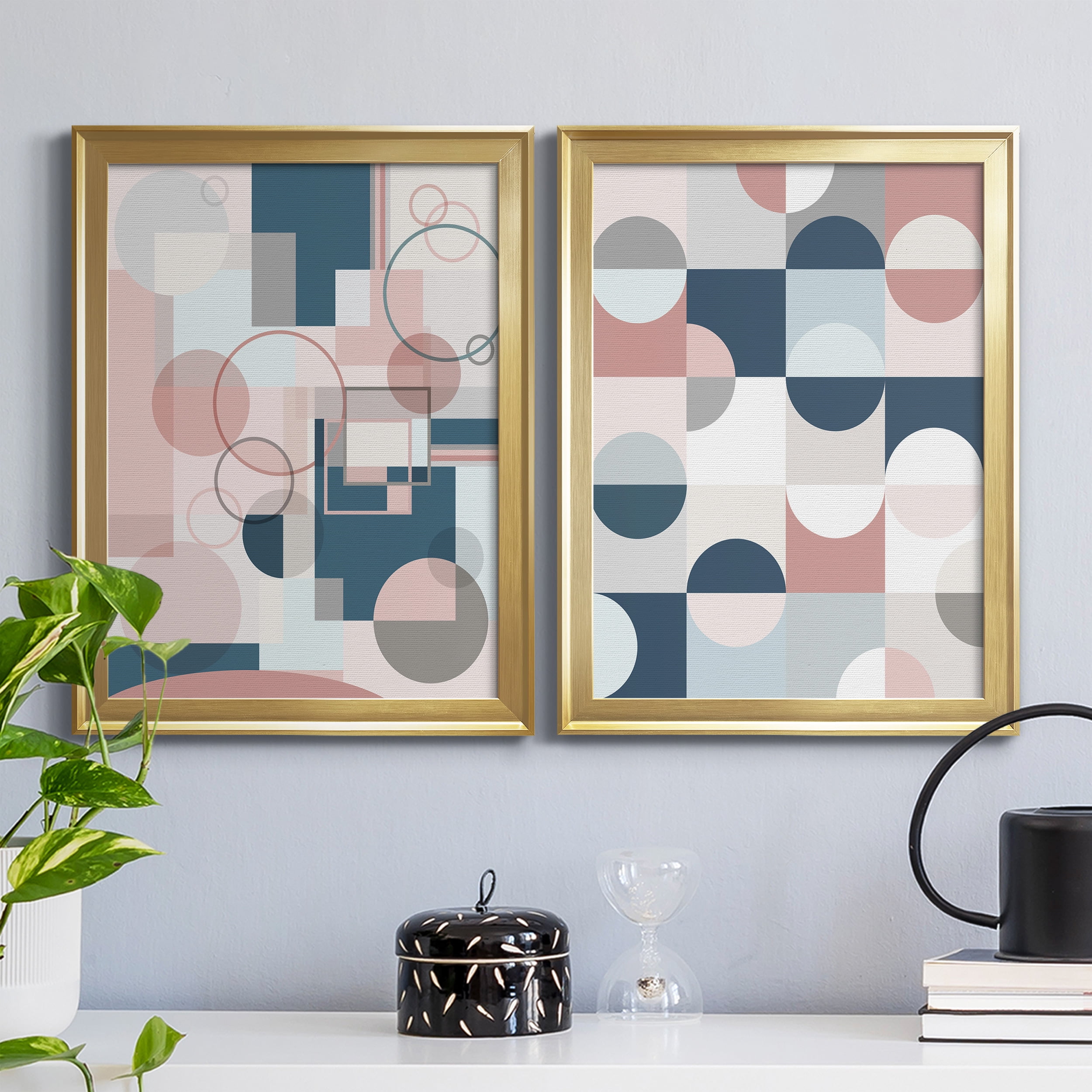 2 Piece Set Modern Geo Premium Framed Canvas - Ready to Hang - 22.5 x 30.5 Each - Gold Frame