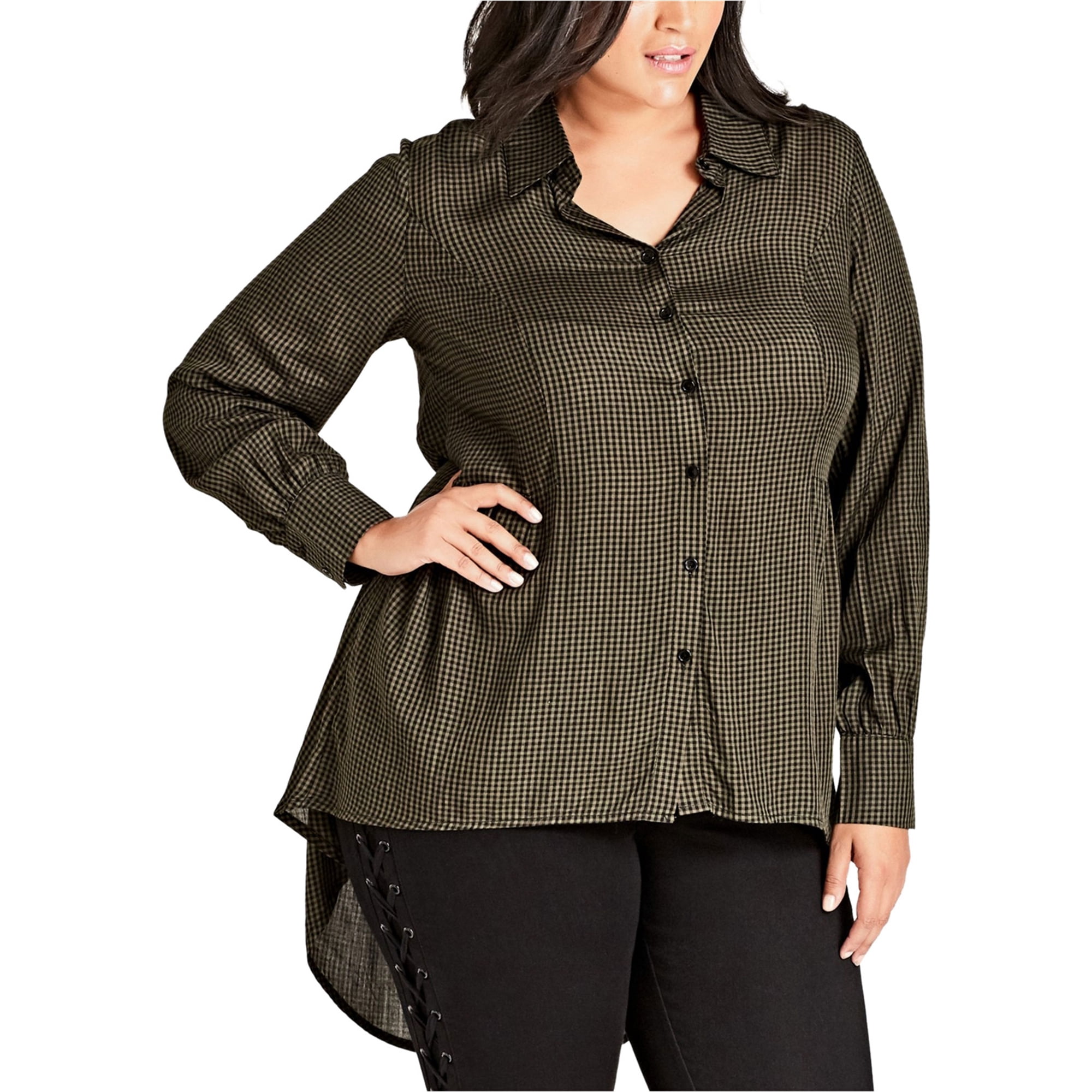 City Chic Blouse Boutonnée pour Femmes Automne, Vert, Grande Taille, P/16W