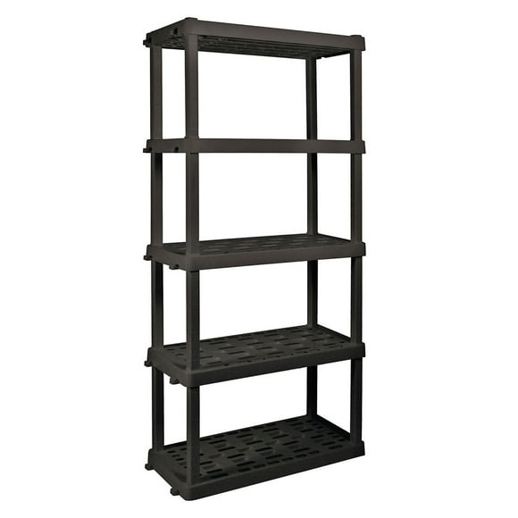 Hyper Tough Plastic Shelves Garage Storage Shelving Unit 5-Tier 73.80"H x 17.75"D x 36"W Black-750 lb Total Capacity Made In Canada