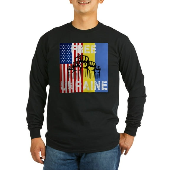 CafePress - Free Ukraine Stop War Long Sleeve T Shirt - Long Sleeve Dark T-Shirt