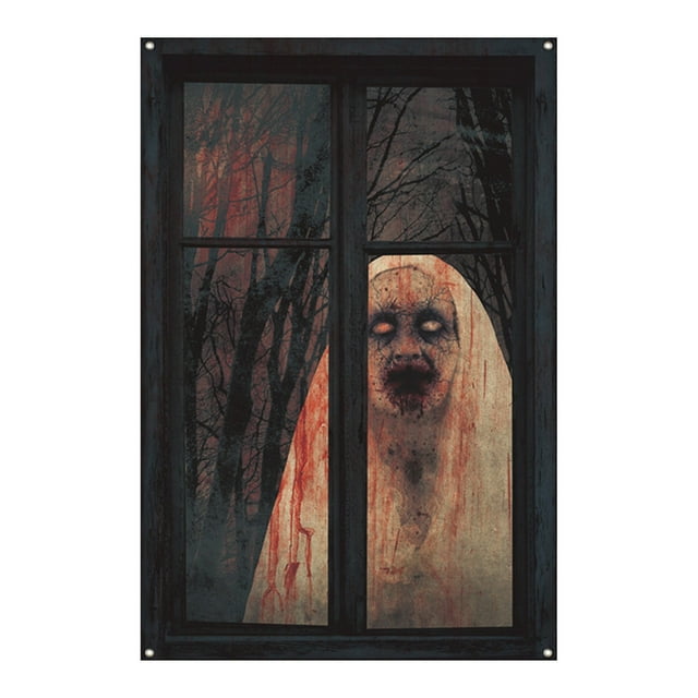 Décoration de Fenêtre d'Halloween pour Halloween, Rideau Effrayant pour Fenêtre et Porte, Décorations de Fête Extérieure