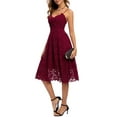 thumbnail image 4 of Vestido Para Mujer Sling Sin Mangas Con Cuello En V Floral Encaje Hasta La Rodilla Elegante Vestidos De CóCtel XBTCLXEBCO Vino Rojo;M, 4 of 6