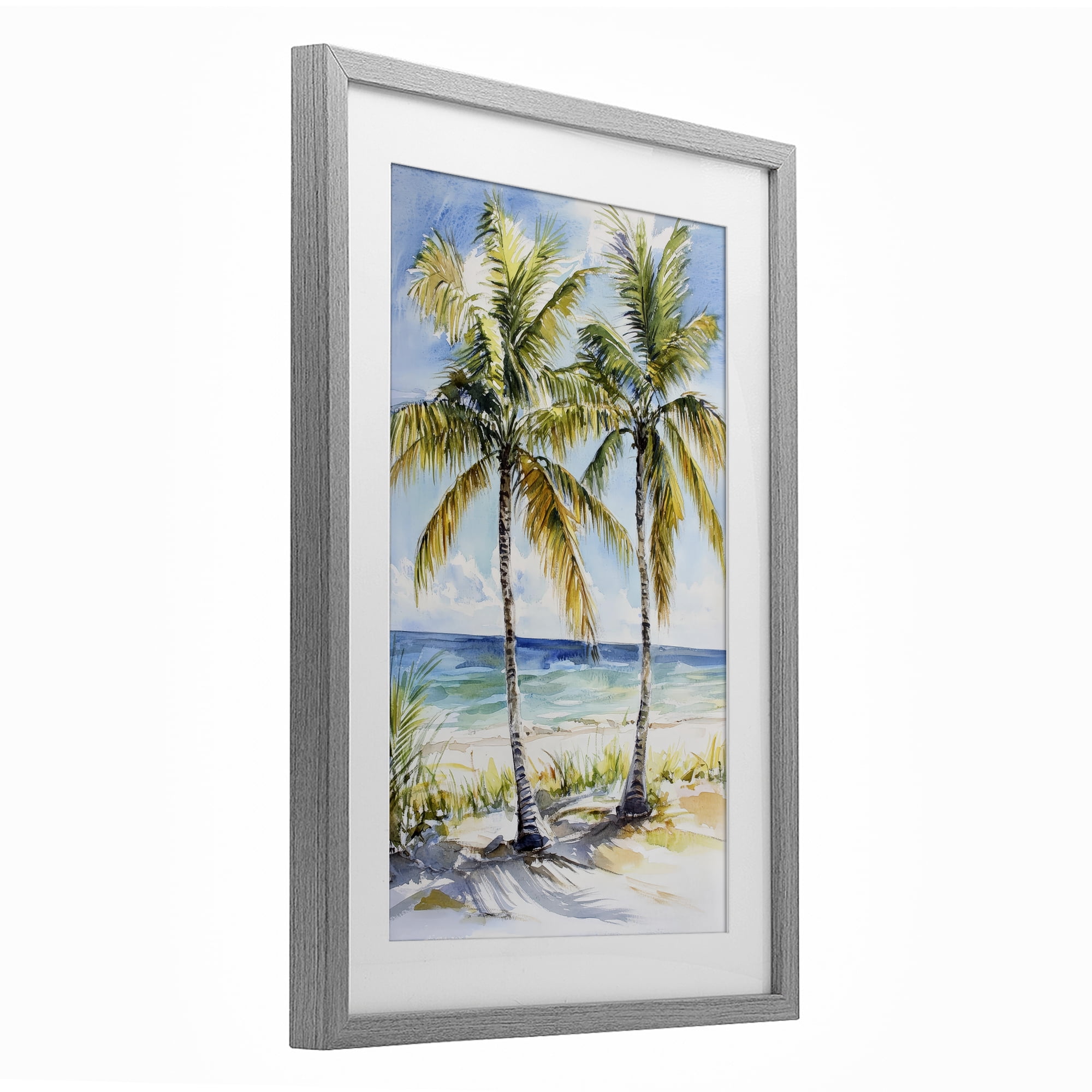 Stupell Industries Sandy Palms Duo Ocean View Gray Framed Print Under Glass, design by Petal Prints Design