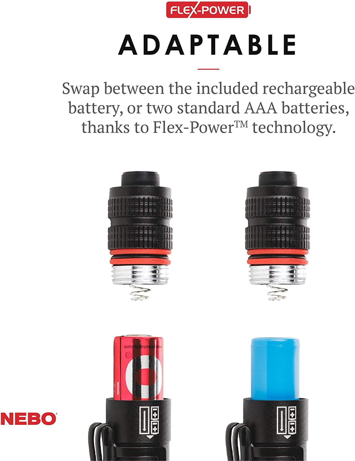 NEBO Rechargeable Pen Light Flashlight 360-Lumens Inspector Flashlights Features Flex Power, Meaning it can be Operated by The Included Rechargeable Battery or by 2X AAA Batteries