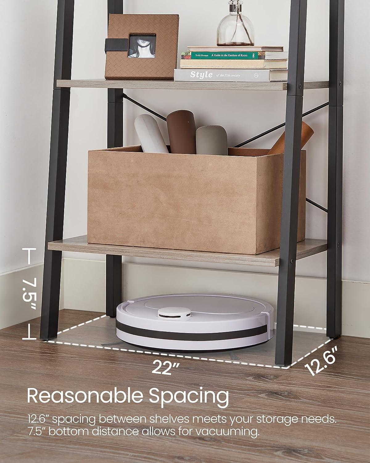 4-Tier Ladder Shelf Ladder Bookshelf Bookcase Storage Rack with Steel Frame Greige and Black