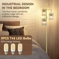thumbnail image 5 of Industrial Modern Floor Lamps for Living Room, Dimmable Glass Tree Standing Tall Lamps with 3 Elegant Teardrop Cage Head & 800 Lumens LED Bulbs for Bedroom Office (Gold), 5 of 7