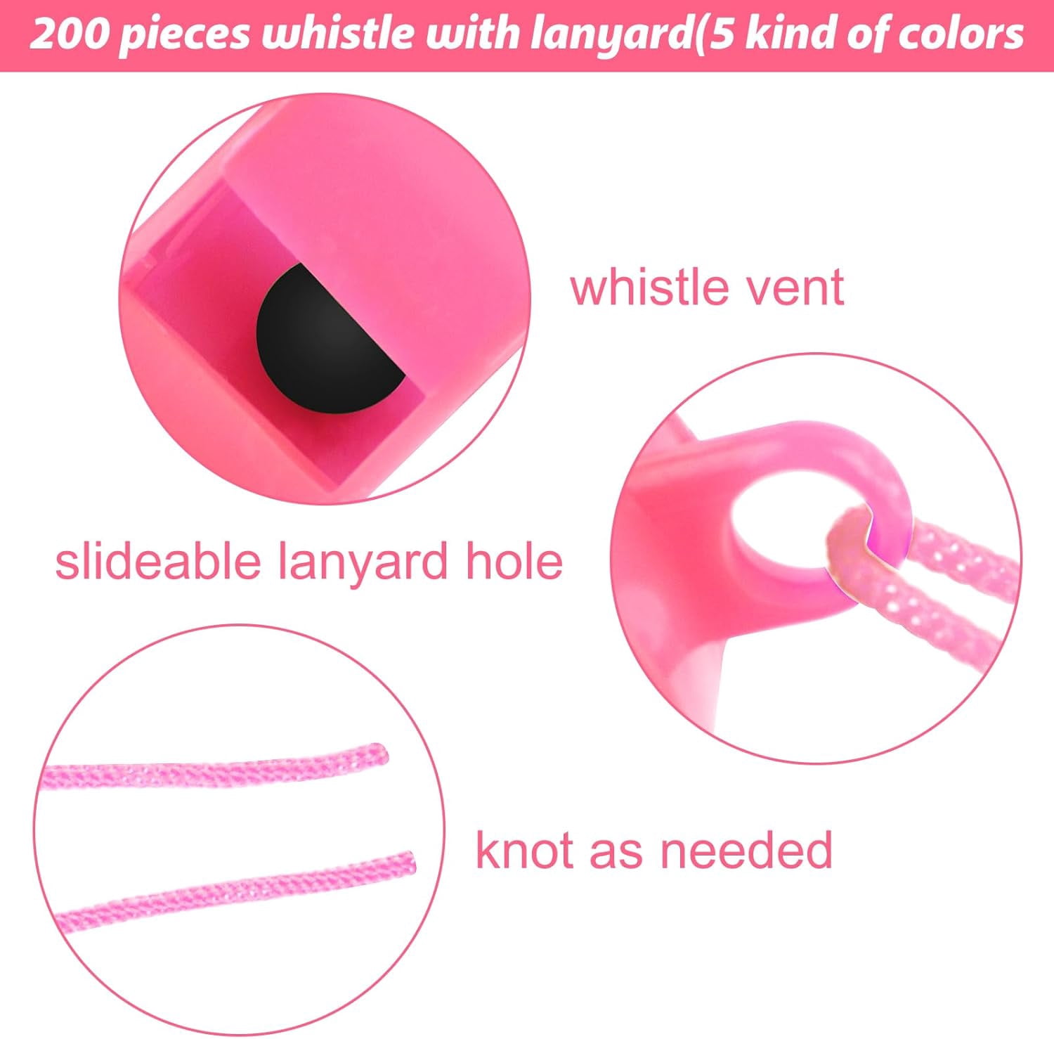 200 Pieces Plastic Whistles with Lanyard Loud Whistles Emergency Whistles Bulk for School Trainning Outdoor Hiking Sports Coaches Teacher Referees Whistle
