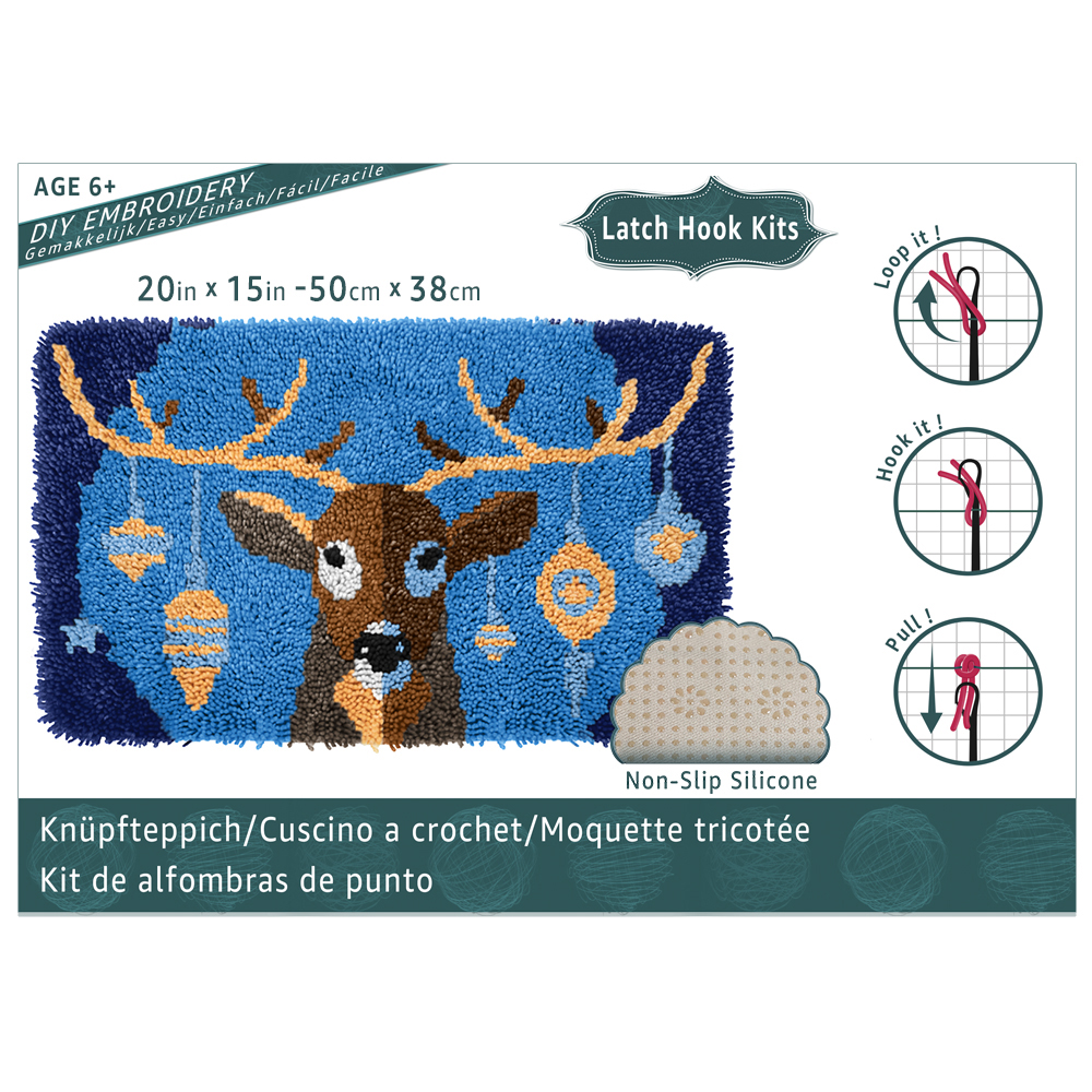 Latch hook rug kit,latch hook cushion kits,Christmas Elk Latch Hook Rug Kit for Adults Crocheting Carpet Rug Yarn Sofa Cushion Mat Tapestry DIY Carpet Arts Crafts 50×38cm/20*15in