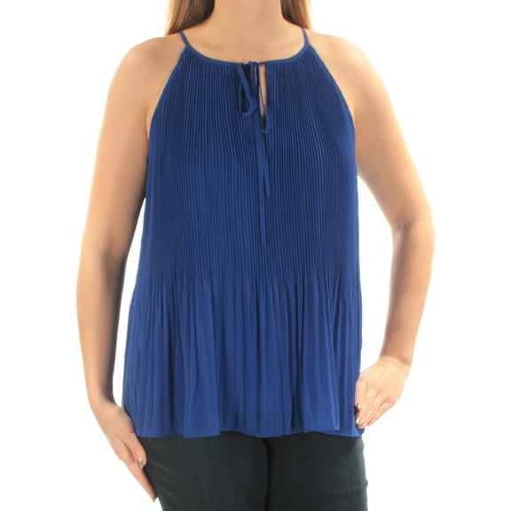 INC $65 Womens New 1048 Blue Pleated Sleeveless Keyhole Casual Top M B B