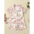 thumbnail image 3 of 2Pcs Girls Easter Pajamas Set, Short Sleeve Floral Print Button Shirts and Shorts Set Sleepwear, 3 of 9