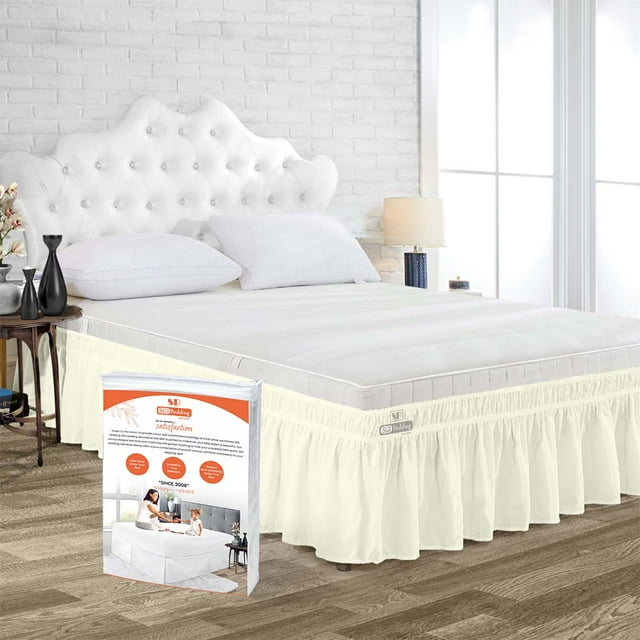 SGI Bedding 18 Inch Wrap Around Bed Skirt | Microfiber Bed Skirt | Fade Resistant, Wrinkle Free, Anti-static, Decorative, Extra Storage Space, Clutter-Free | Queen, Ivory