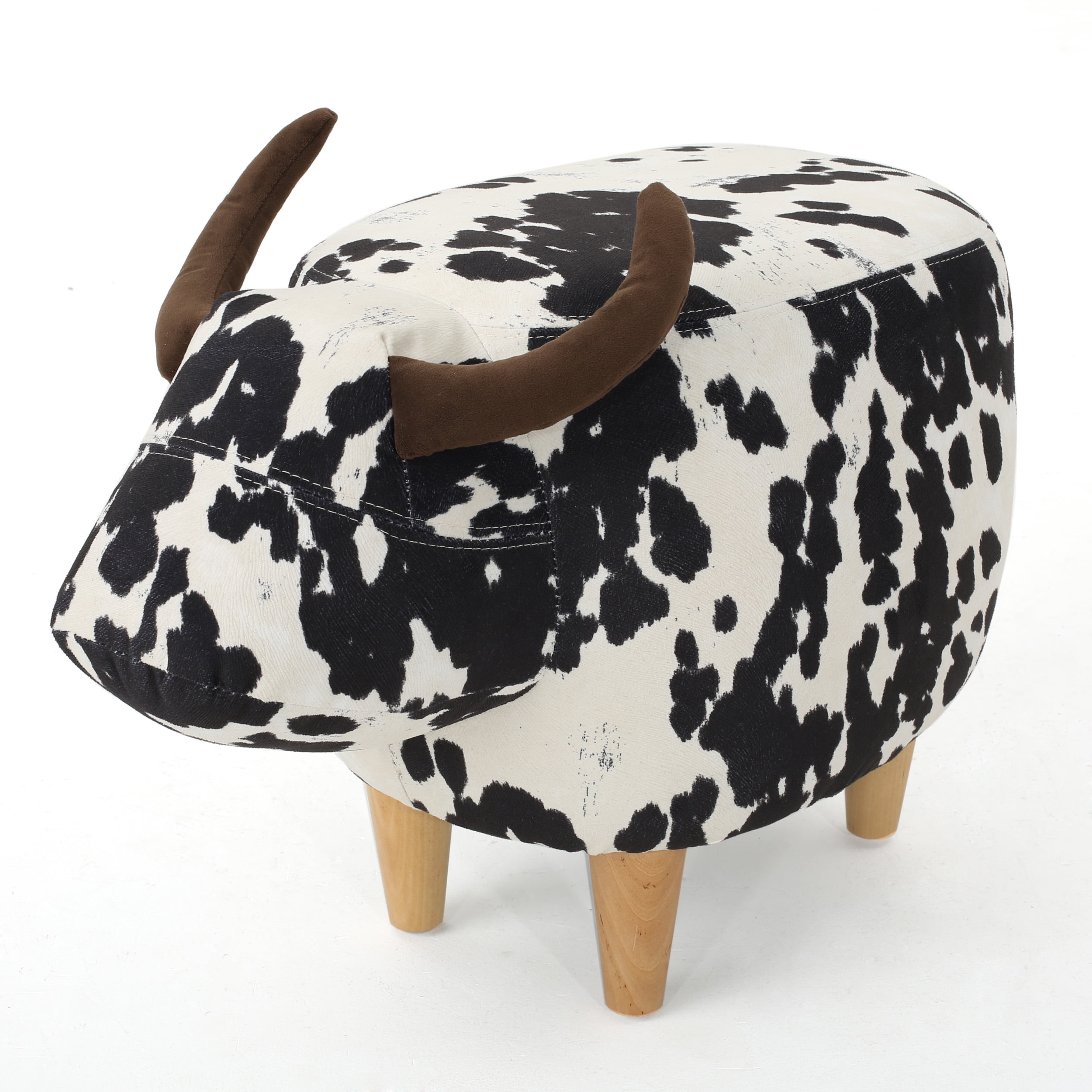Bertha Velvet Cow Ottoman, Black, White, Brown and Natural Walmart