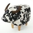 thumbnail image 1 of Christopher Knight Home Bessie Patterned Velvet Cow Ottoman, Black And White Cow Hide / Natural, 1 of 2