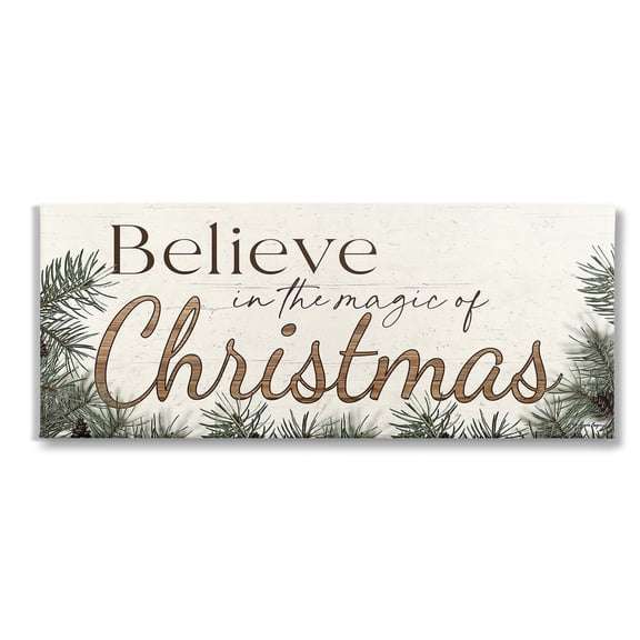 Stupell Industries Magic Of Christmas Phrase Holiday Painting Gallery Wrapped Canvas Art Print Wall Art, 30 x 13