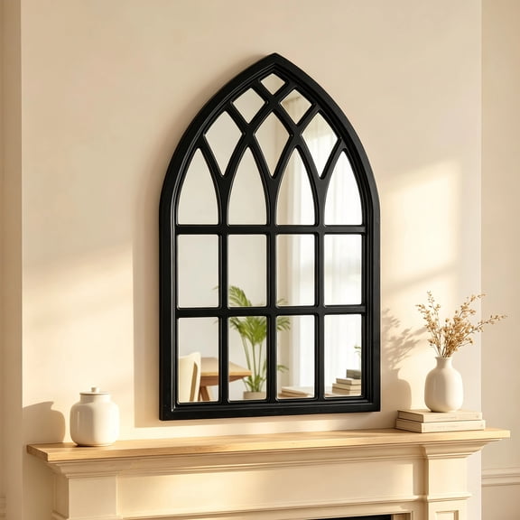 Sintosin Wooden Wall Mirror, Black Vintage Mirrors 20“ x 32",Gothic Window Arched Design for Living Room, Bedroom, Entryway, Farmhouse Decor