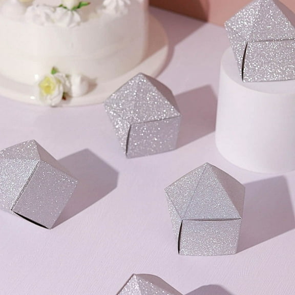 BalsaCircle 25 Silver Glittered 3" Geometric Party Favor Gift Boxes Wedding Party Decorations
