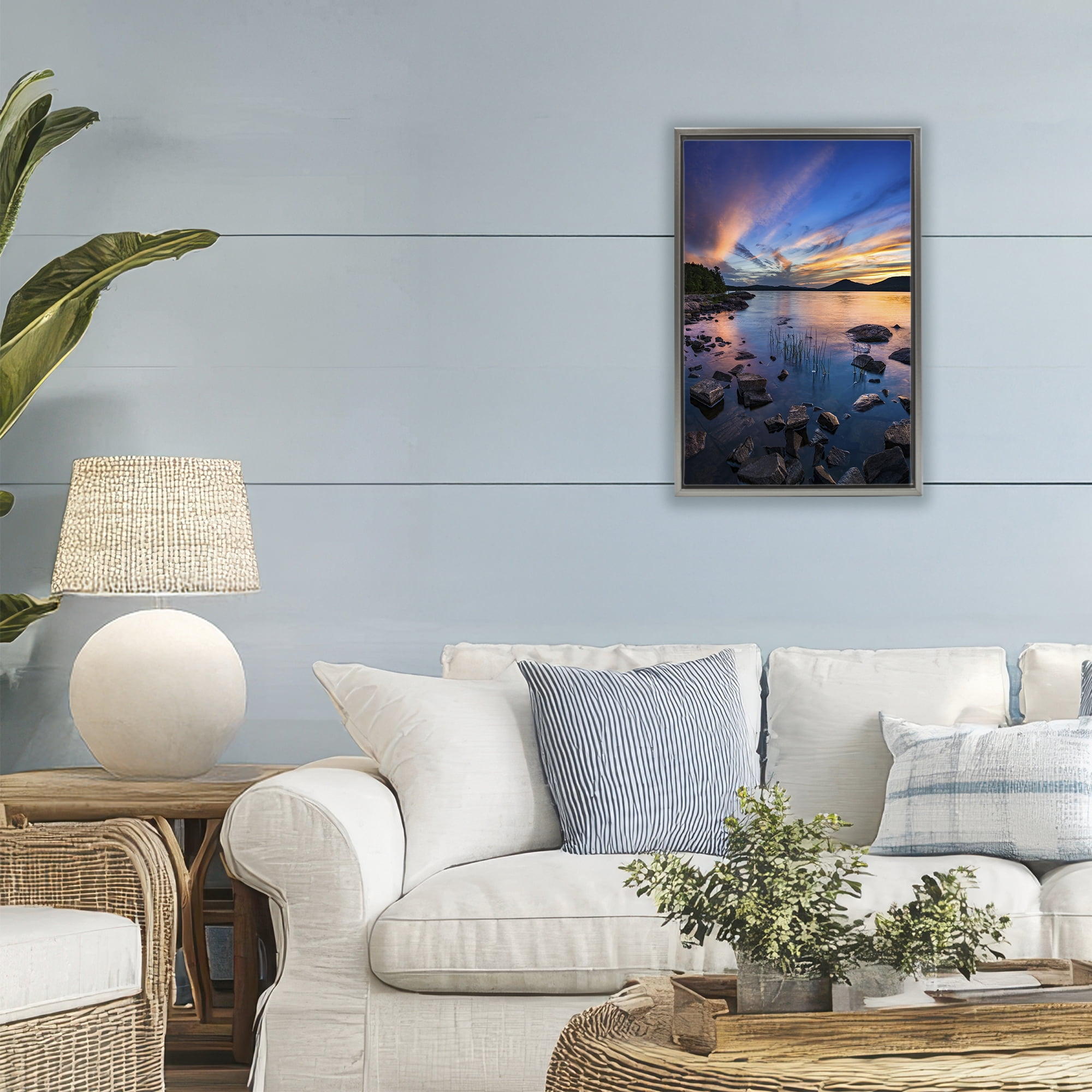 Stupell Industries Sunrise on Piseco Lake Gray Framed Floater Canvas Wall Art, design by Jonathan Zaharek