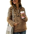 thumbnail image 1 of Pull Femme Manches Longues Demi-Zip Chaud Imprimé Léopard Patchwork Polaire, 1 of 7