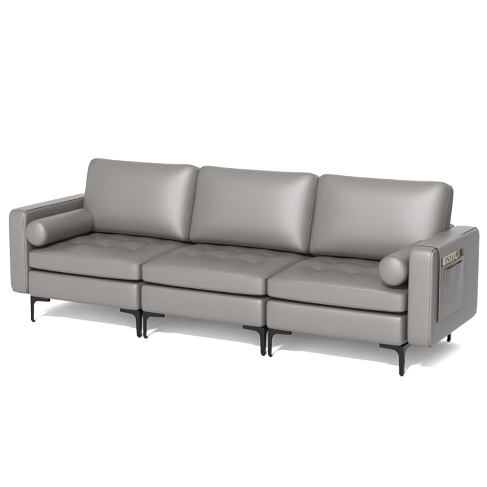 Finihen Sectional Sofa Couch, 3-Seat Sofa Sectional with Side Storage Pocket and Metal Leg, for Living Room, Bedroom, Light Gray Finihen Sectional Sofa Couch, 3-Seat Sofa Sectional with Side Storage Pocket and Metal Leg, for Living Room, Bedroom, Light Gray